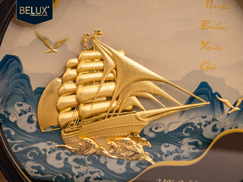 Tranh Thuyền Thuận Buồm Xuôi Gió Dát Vàng 24k 26x30x5.3cm